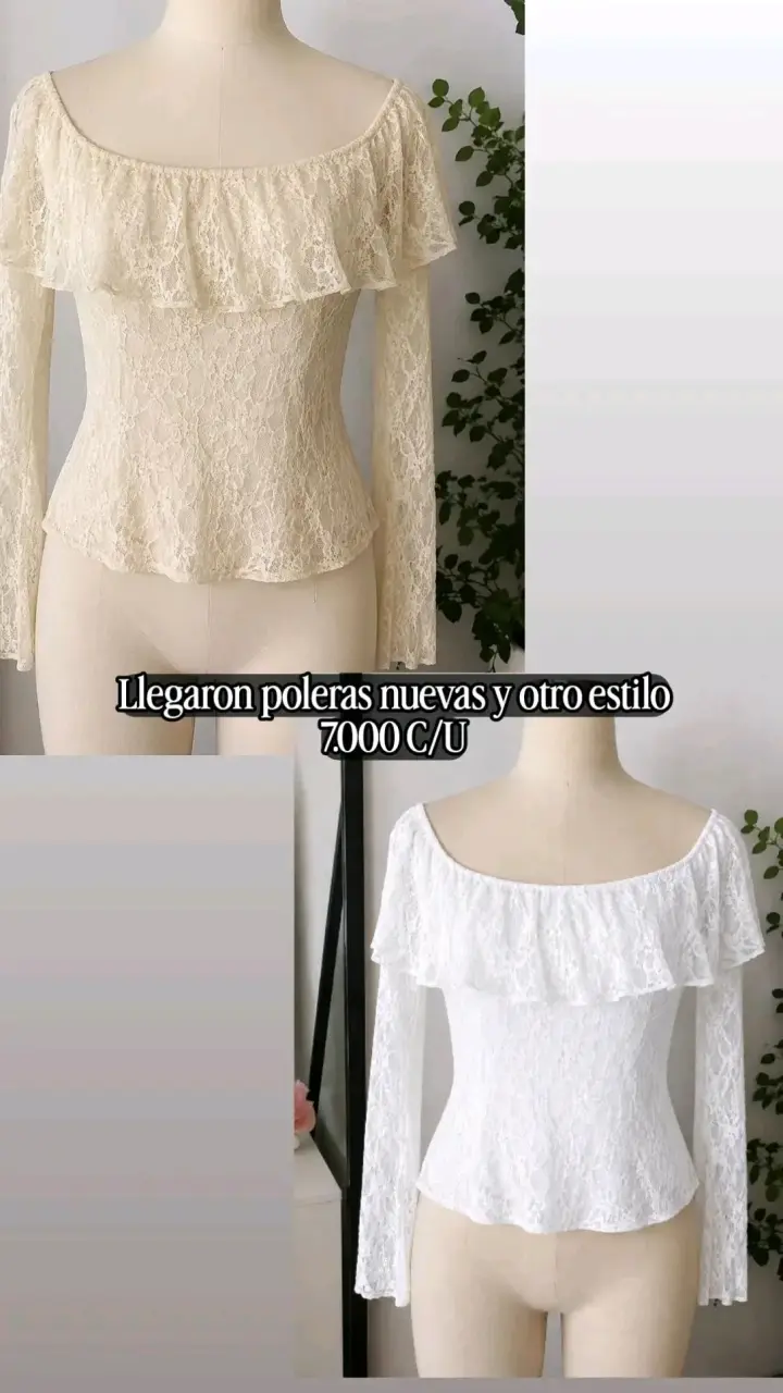Blusa de encaje con volantes en blanco y beige - 1