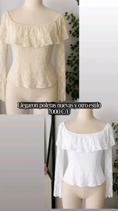 Blusa de encaje con volantes en blanco y beige - miniatura 1