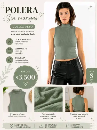 Polera sin mangas cuello alto verde - miniatura 1