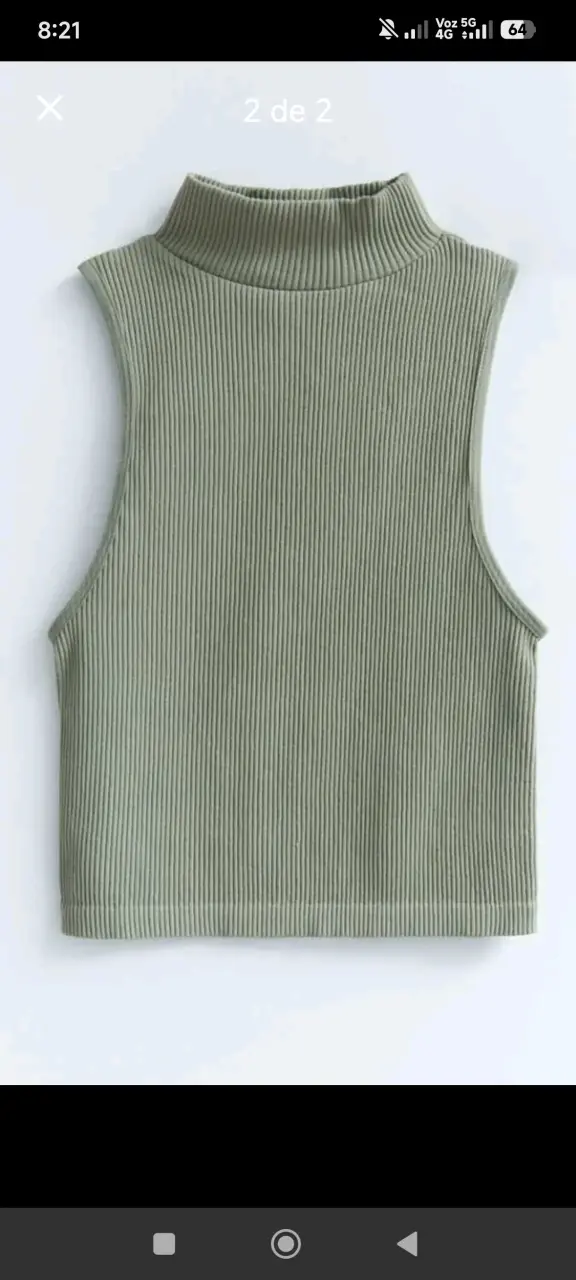 Polera sin mangas cuello alto verde - 3