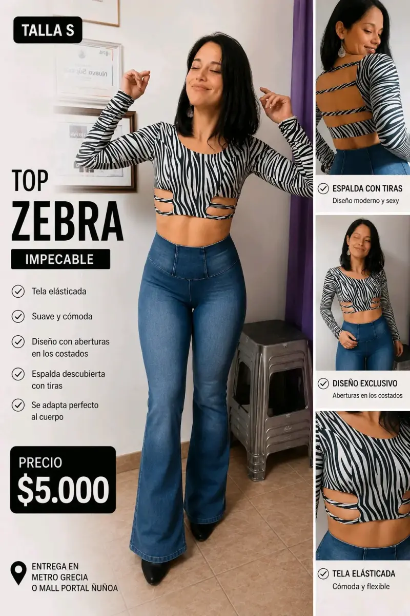 Top de mujer estampado cebra con tiras - 1