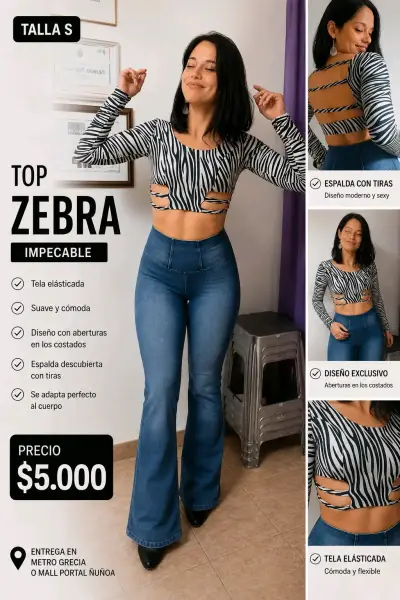 Top de mujer estampado cebra con tiras - miniatura 1
