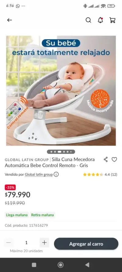 Silla Cuna Mecedora Automática con Control Remoto - miniatura 3