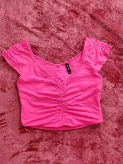 Top corto rosa fucsia Babados - miniatura 1