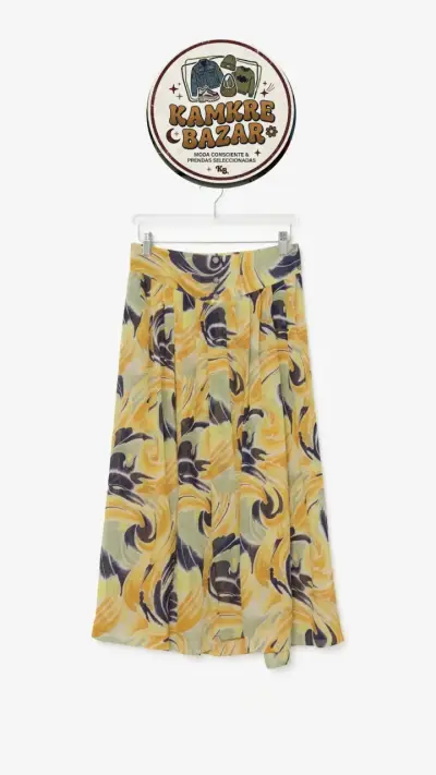 Falda midi estampada en tonos amarillos - miniatura 1