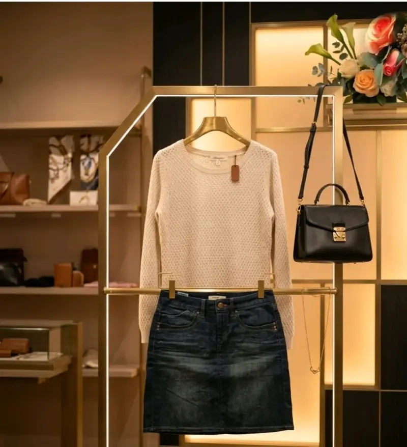 Conjunto de Suéter Beige y Falda de Mezclilla - 1