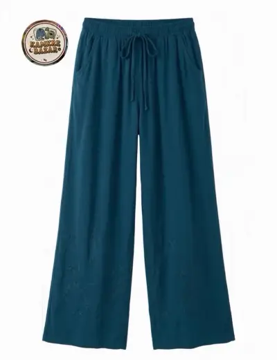 Pantalones holgados azul oscuro para mujer - miniatura 1