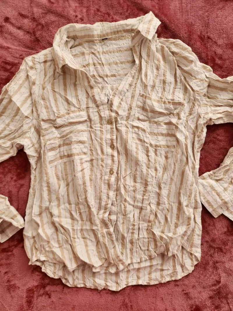 Blusa de rayas beige y dorado para mujer - 1