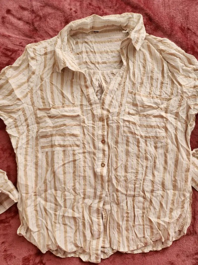 Blusa de rayas beige y dorado para mujer - 2