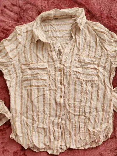 Blusa de rayas beige y dorado para mujer - miniatura 2