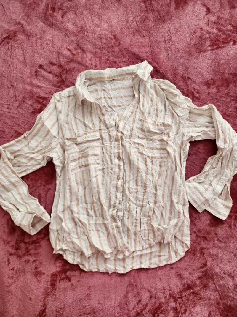 Blusa de rayas beige y dorado para mujer - 3