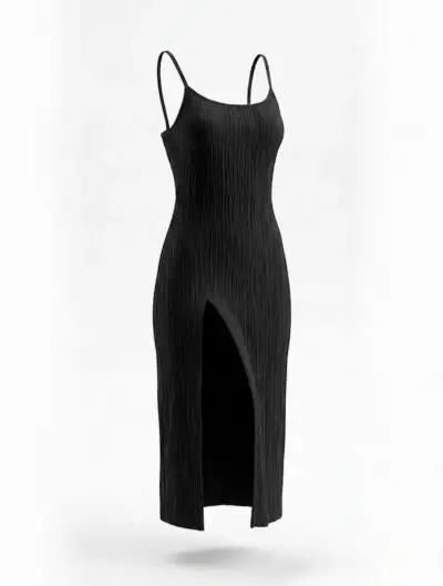 Vestido negro con tirantes y abertura FashionSpark - miniatura 1