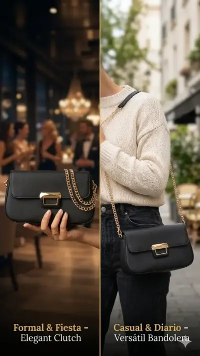 Cartera negra elegante con cadena dorada - miniatura 1