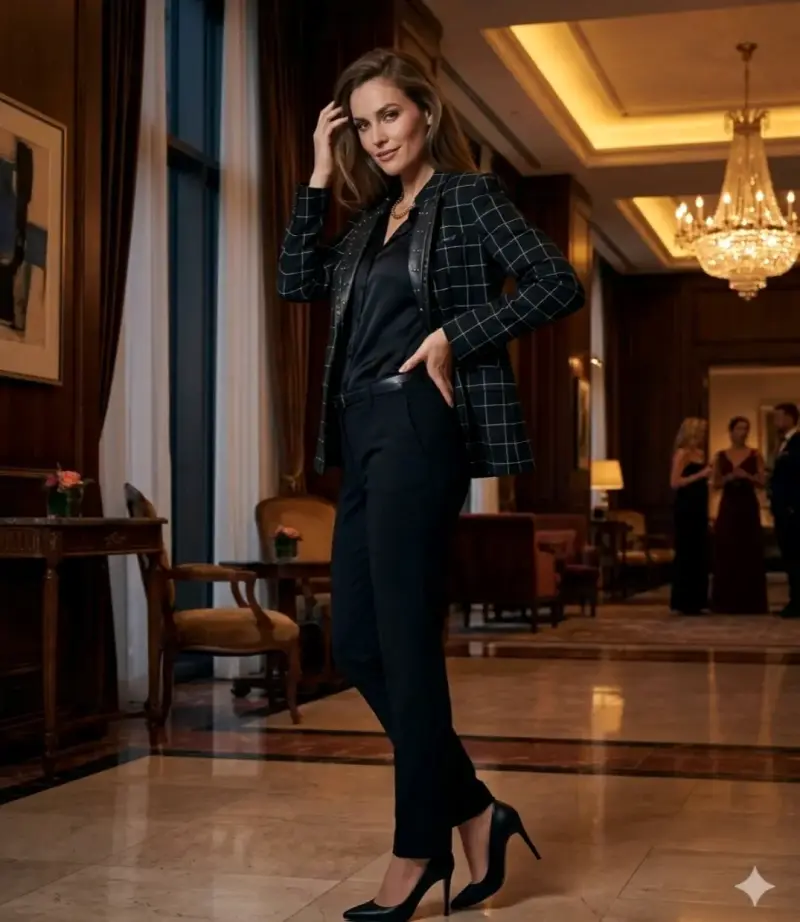 Blazer ASH de mujer negro con diseño a cuadros - 1