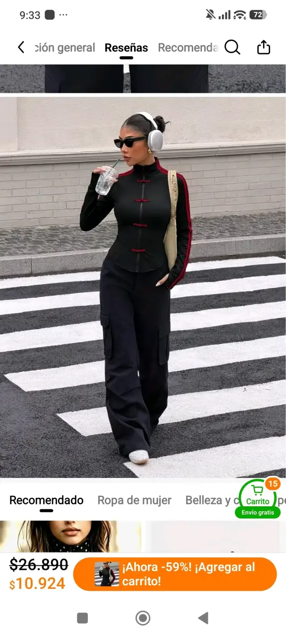 Chaqueta deportiva negra con detalles rojos asiáti - 1