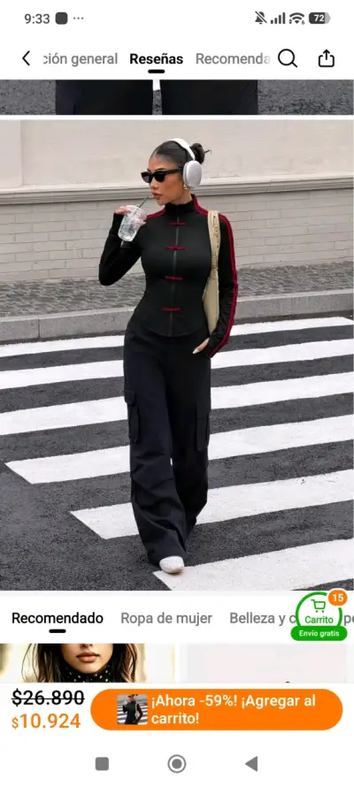 Chaqueta deportiva negra con detalles rojos asiáti - miniatura 1