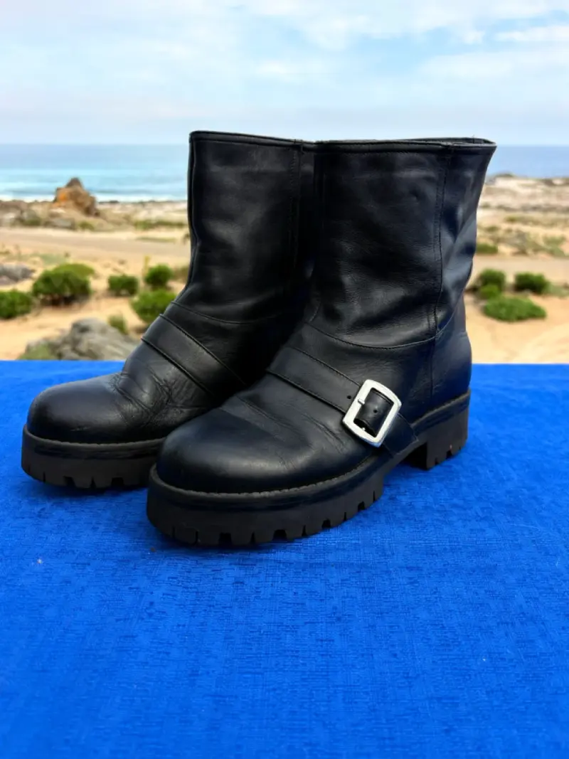 Botas de cuero negro con hebilla para hombre - 4