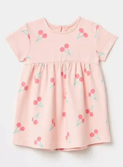 Vestido de bebé rosa con estampado de cerezas - miniatura 1