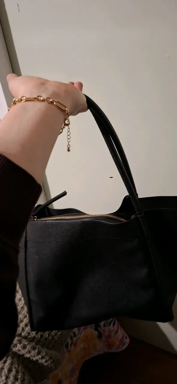 Bolso tote negro de cuero sintético - 3