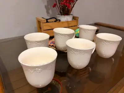 Juego de 6 tazas de cerámica blanca - miniatura 1