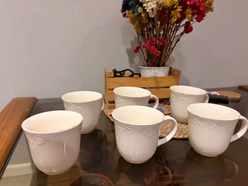 Juego de 6 tazas de cerámica blanca - 3