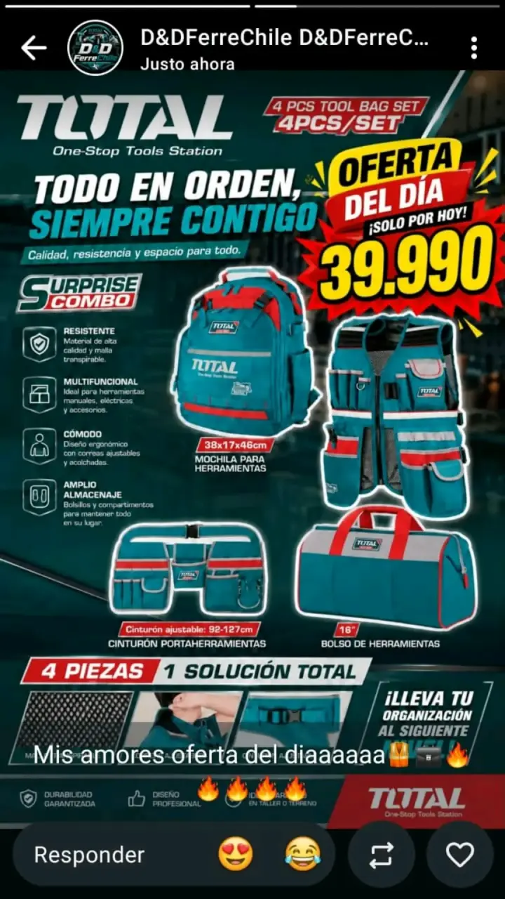 Set de Bolsas y Mochila para Herramientas Total - 1