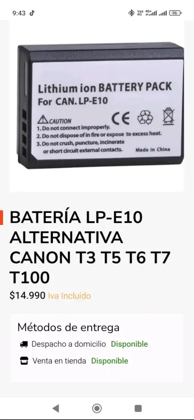 Batería alternativa LP-E10 para Canon T3 T5 T6 T7 - miniatura 1