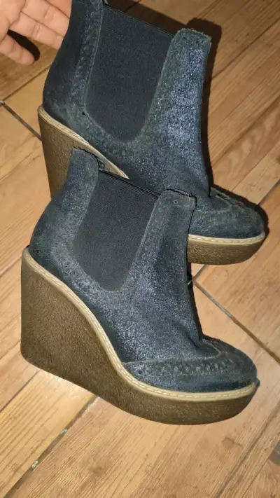 Botines de cuero con plataforma y tacón - miniatura 1