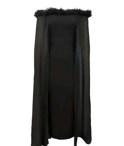 Vestido largo negro con capa elegante - miniatura 2