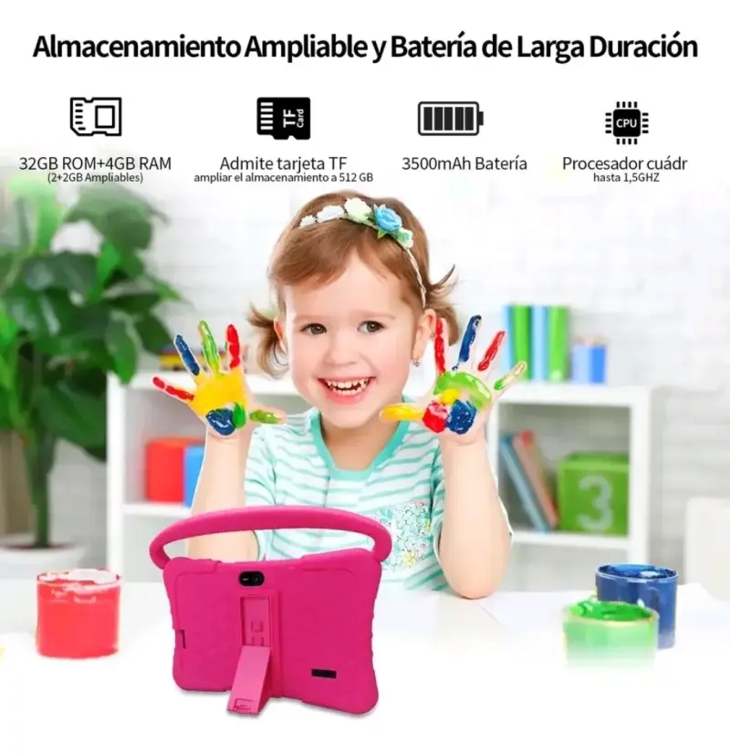 Tablet para niños con funda protectora rosa - 3