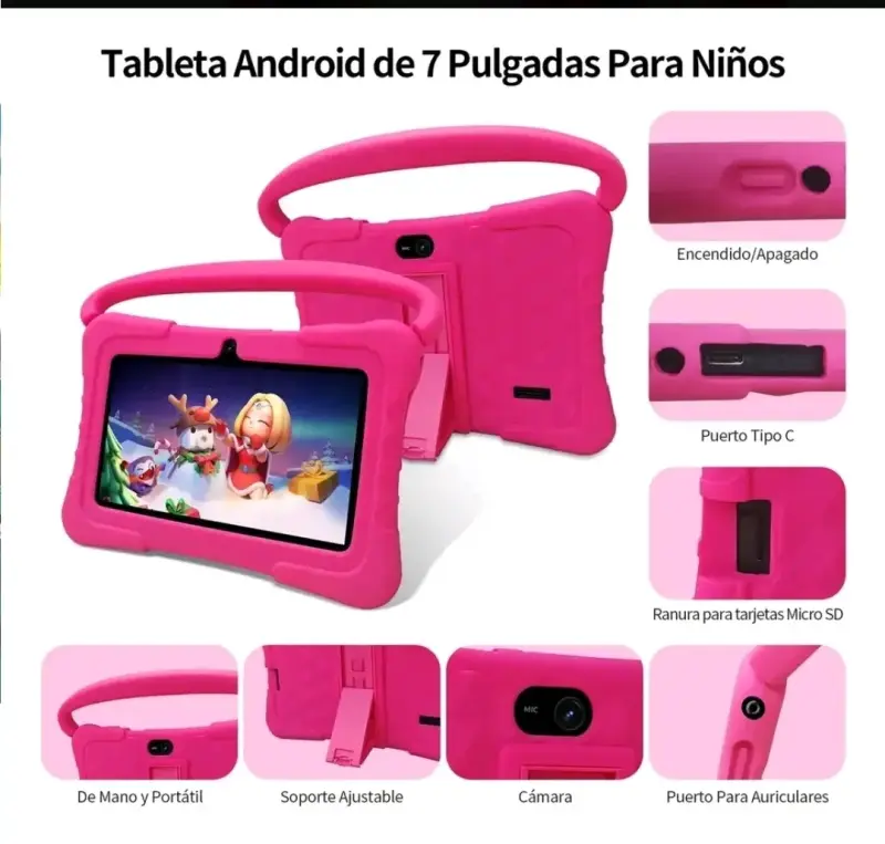 Tablet para niños con funda protectora rosa - 5