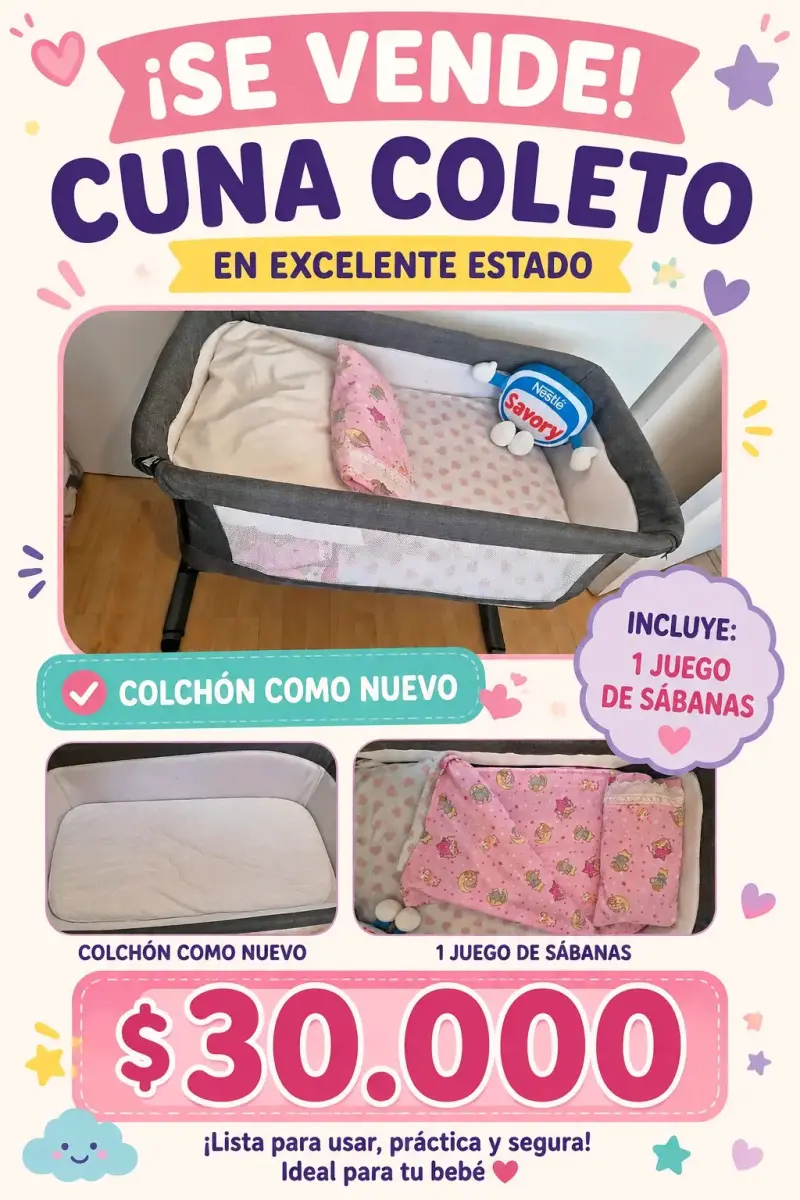 Cuna colecho con sábanas y colchón - 1
