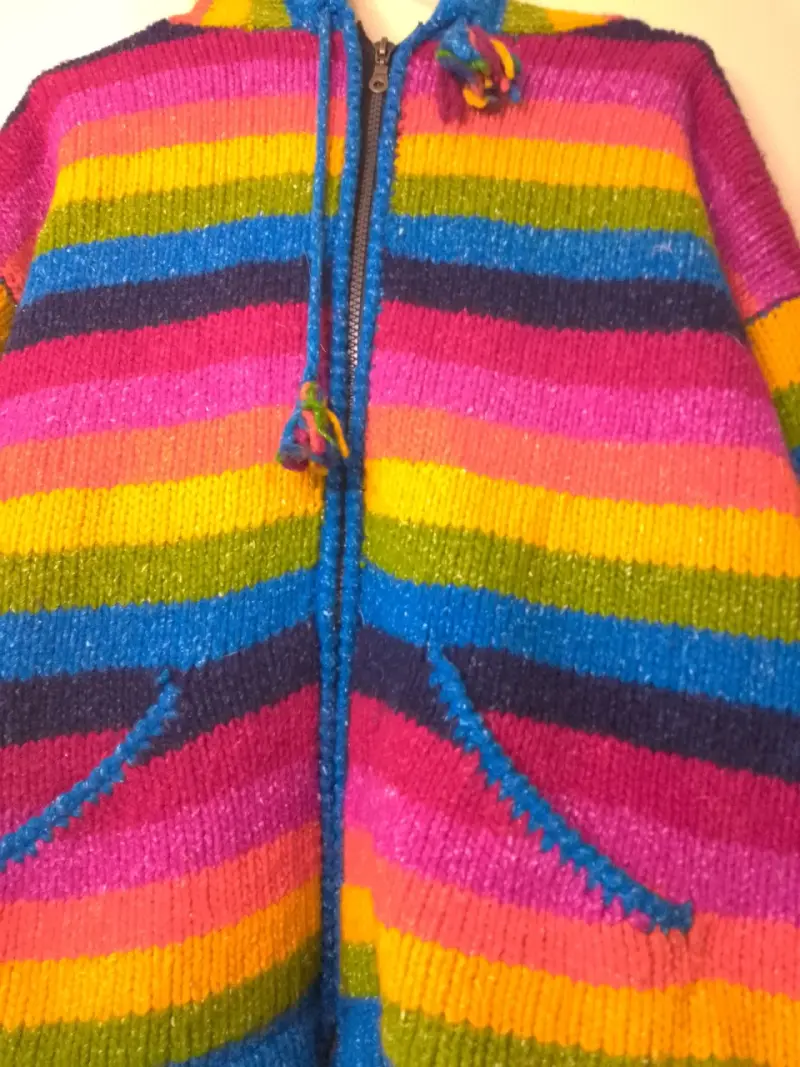 Chaleco de lana a rayas multicolor con capucha - 2