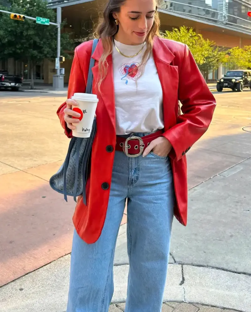 Blazer rojo cuero Sybilla - 1