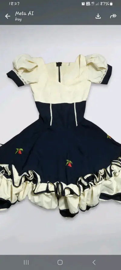 Vestido típico chileno azul y blanco con bordados - miniatura 1