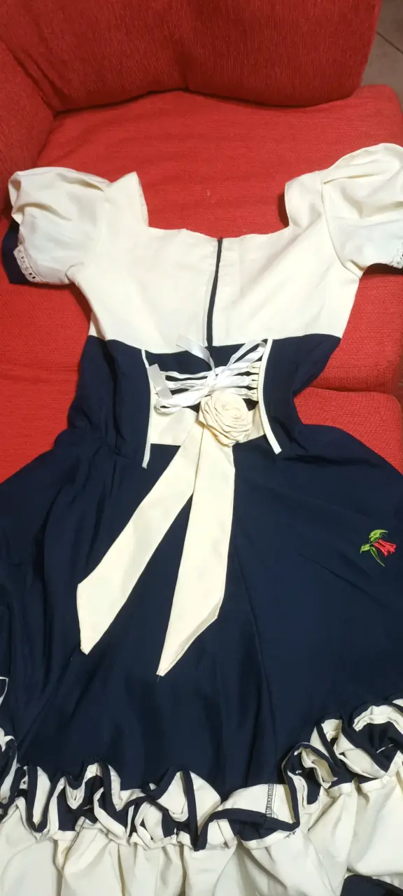 Vestido típico chileno azul y blanco con bordados - 4