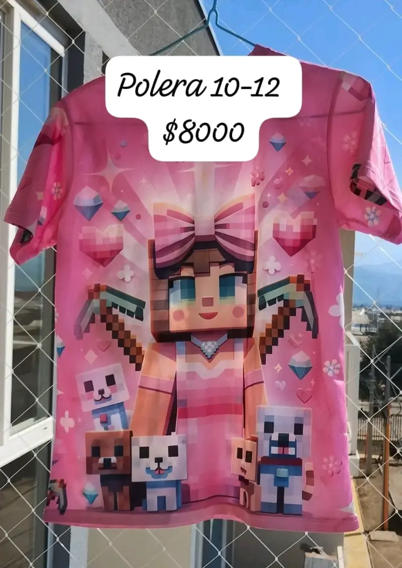 Polera infantil temática Minecraft talla 10-12