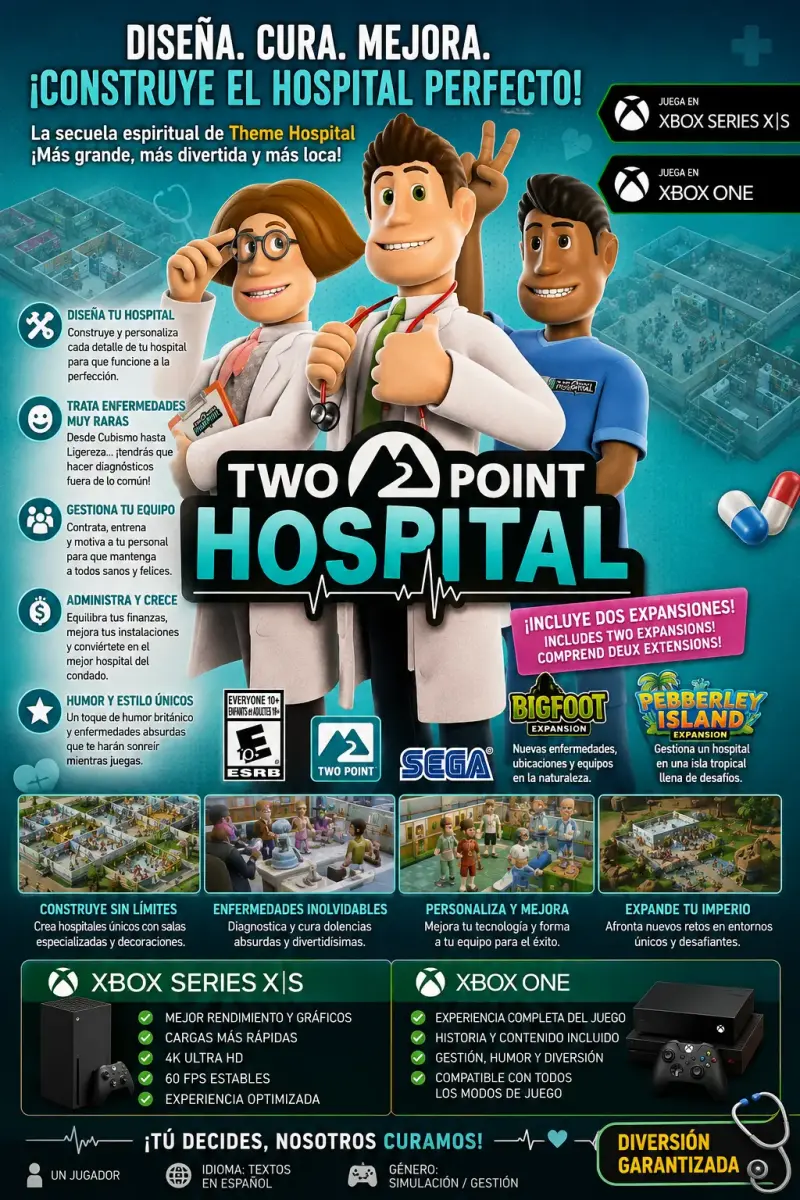 Juego Two Point Hospital para Xbox One con expansiones - 1