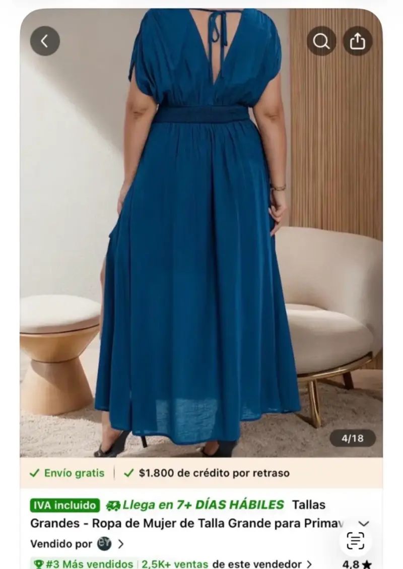 Vestido azul para mujer talla grande con abertura - 2