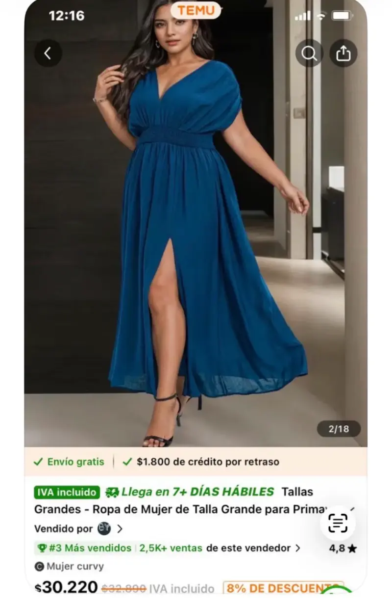 Vestido azul para mujer talla grande con abertura - 6