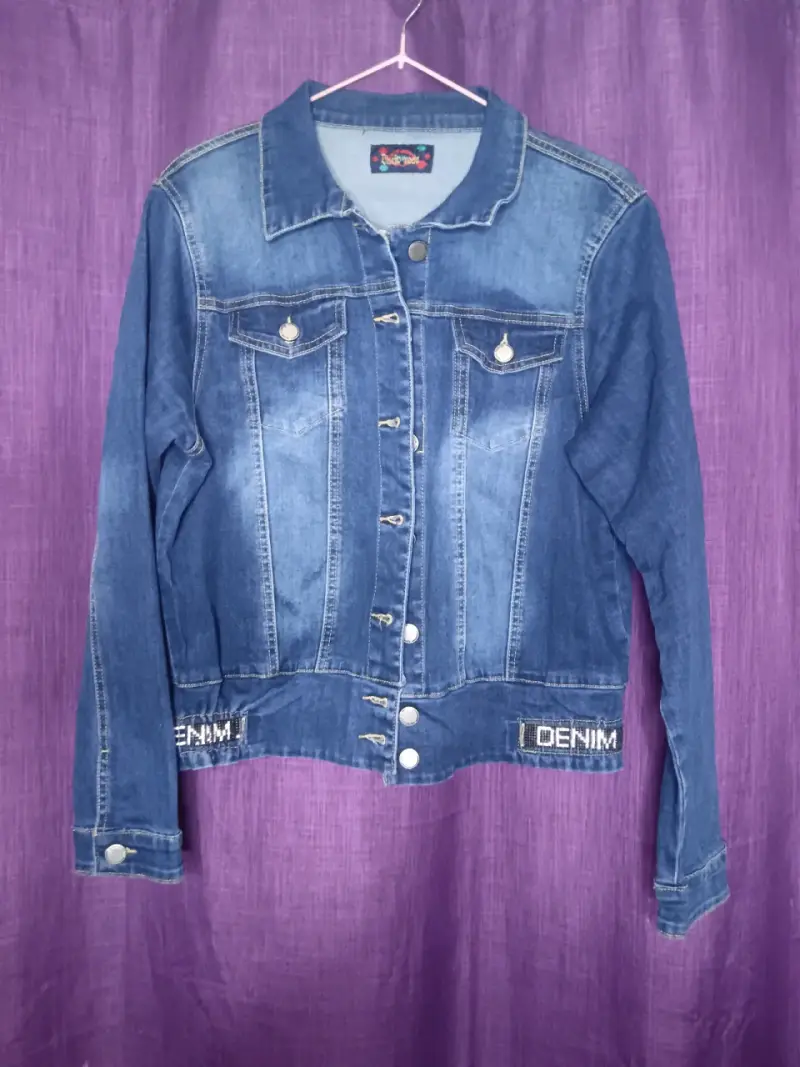 Chaqueta de mezclilla azul para mujer talla XL - 1