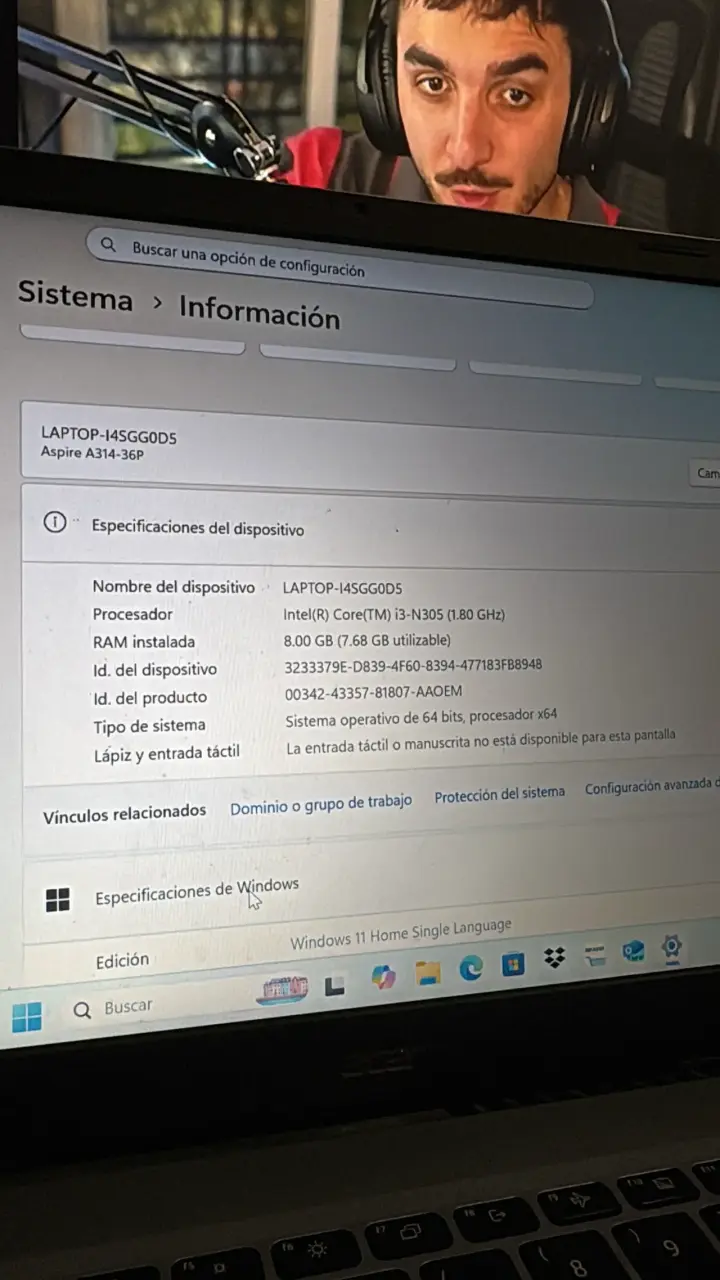 Laptop Acer Aspire A314-35P con Intel Core i3 - 4
