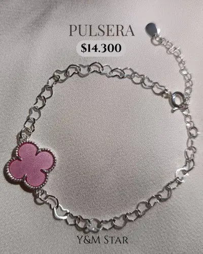Pulsera de plata con dije de trébol rosa - miniatura 3
