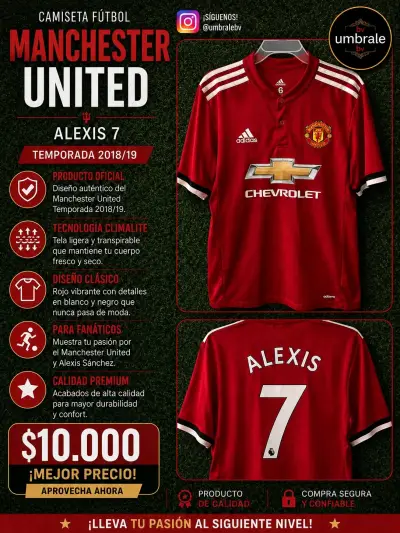 Camiseta Manchester United Alexis 7 Temporada 2018/19 - miniatura 1