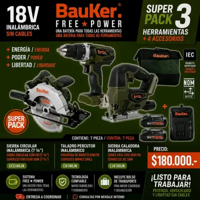 Kit de Herramientas Inalámbricas Bauker 18V con Accesorios - miniatura 1