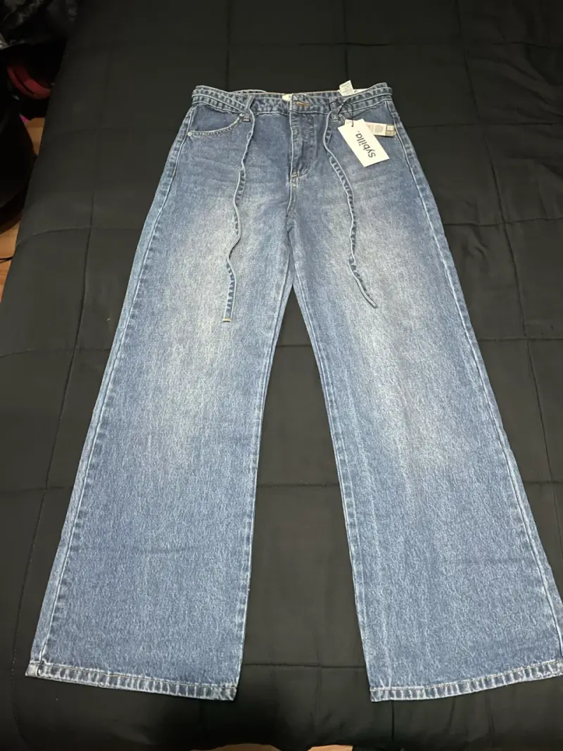 Jeans anchos de mezclilla azul para mujer Sybilla - 1