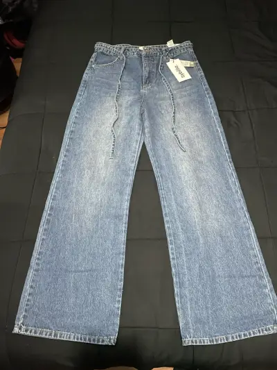 Jeans anchos de mezclilla azul para mujer Sybilla - miniatura 1