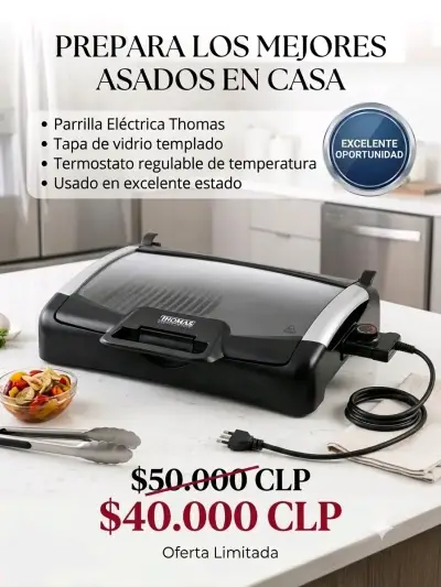 Parrilla Eléctrica Thomas con Tapa de Vidrio - miniatura 1