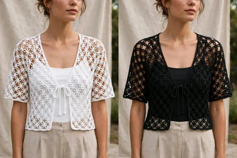 Blusas de encaje blanco y negro para mujer - 5
