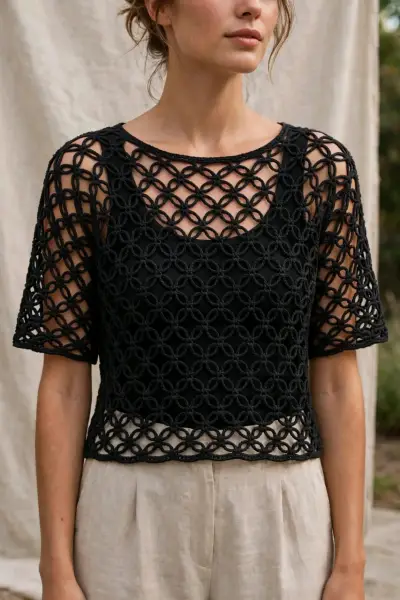 Blusas de encaje blanco y negro para mujer - miniatura 6